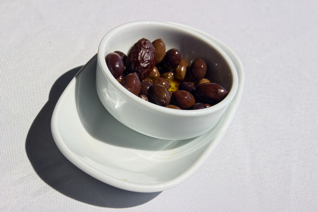 Olives in White Bowl